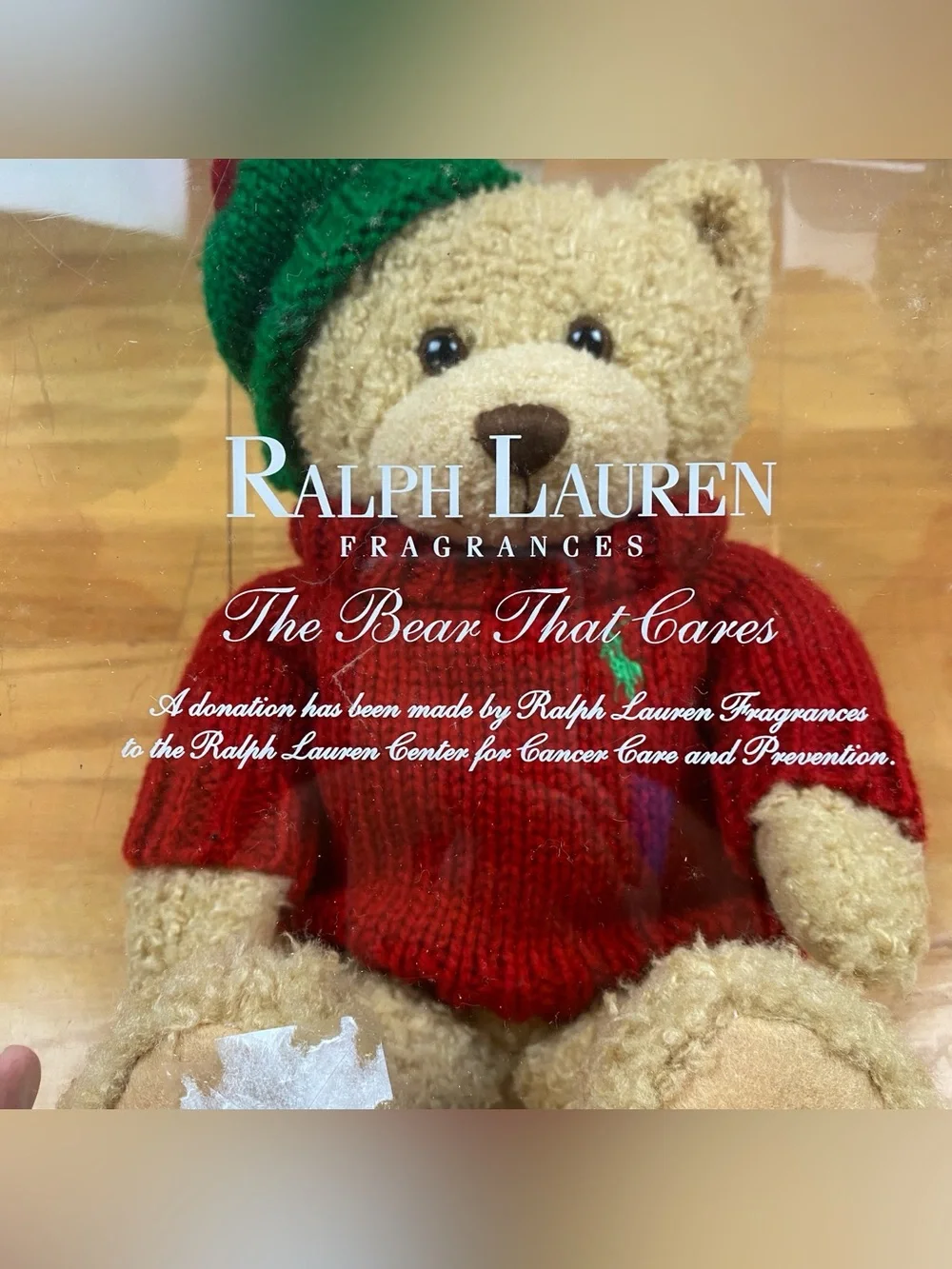 Vintage Polo Ralph Lauren Fragrance Plush Bear Red Sweater Green Knit Hat 2006